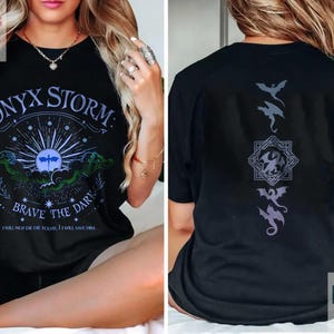 Onyx Storm Brave The Dark I Will Save Him Quote 2 faces T-shirt, T-shirt série Fourth Wing, Violet Sorrengail Xaden Riorson Dragon Rider