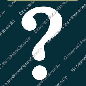 May include: A white question mark against a dark teal backdrop. The words "NEW DIGITAL" are in a gold banner at the top. The words "GraemeStoreHandmade" are diagonally repeated across the background.