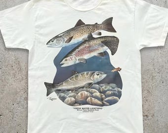 Vintage Bass Fish T-Shirt, Trout Fishing Angler Tee
