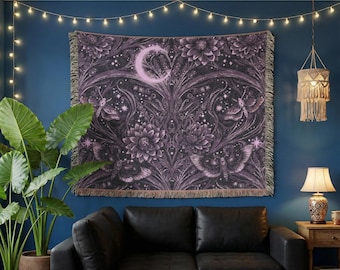 Manta de polilla de luna creciente / Manta de polilla celestial tejida, tapiz de insectos lunares
