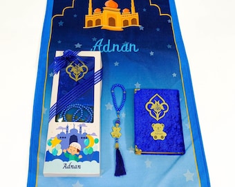 Personalized Kids Prayer Rug Set, Custom Kids Janamaz Prayer Mat Quran Tasbih, Quran Graduation Gift, Ameen Celebration, Eid Ramadan Gift