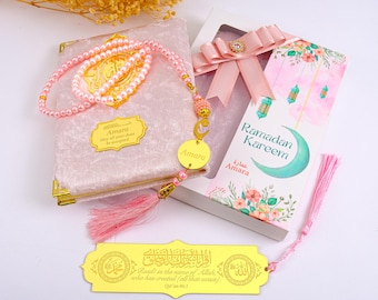 Personalized Velvet Dua Book Gift Set, Bookmark, Tasbeeh, Ramadan Eid Hajj Umrah Islamic Wedding Favors for Guests, Muslim Part Favors