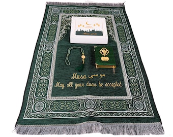 Personalized Prayer Mat Gift Set: Quran, Tasbeeh | Ramadan, Eid Gift, Muslim Gifts, Islamic Favors