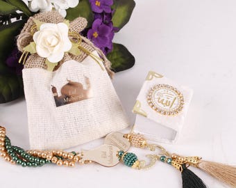 Personalized Velvet Mini Quran Gift Set with Tasbeeh, Islamic Wedding, Muslim Baby Shower Favors