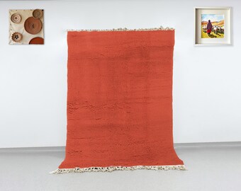 Hand Knotted Wool Rug, Terracotta Orange, Plush Moroccan Texture, Custom Size