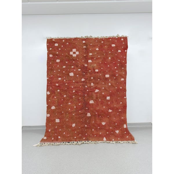 Hand-Knotted Terracotta Beni Ourain Wool Rug: Moroccan Berber Decor