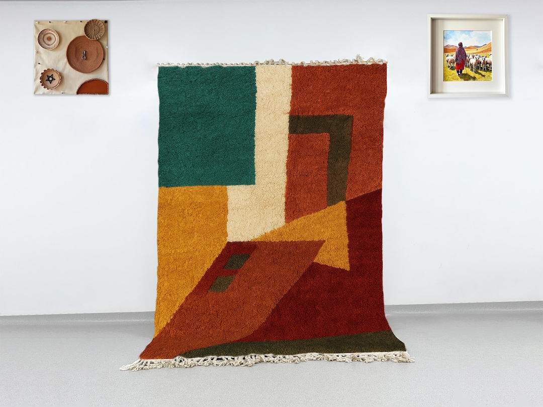 Abstract Wool Rug, Bauhaus Color Block Carpet, Mid Century Modern Decor ...