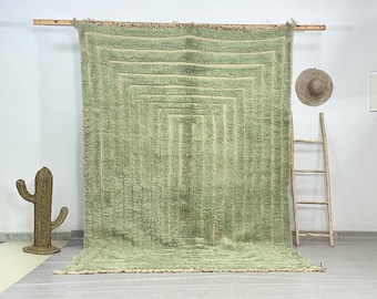 Handmade Sage Green Beni Ourain Rug, Wool Berber Area Rug