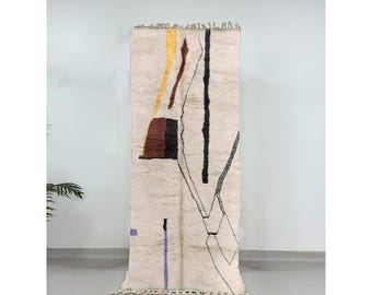 Hand-Knotted Beni Ourain Wool Runner Rug: Moroccan Abstract Hallway Carpet