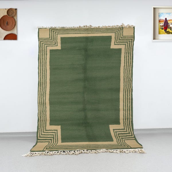 Tappeto Beni Ourain verde Art Déco, tappeto geometrico in lana