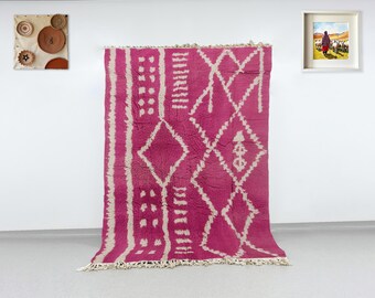 Hot Pink Wool Rug, Geometric Diamonds, Custom Size