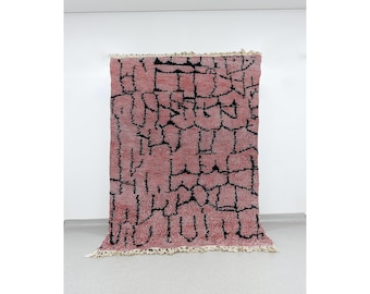 Handwoven Beni Ourain Rug: Pink & Black Berber Wool, Modern Boho Decor
