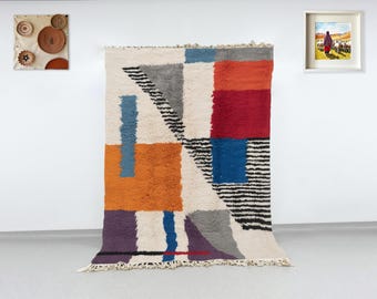 Bunter abstrakter marokkanischer Berber wolle moderner geometrischer Wohnzimmerteppich