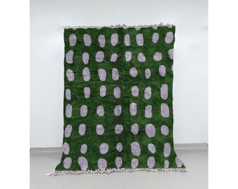 Alfombra de lana Beni Ourain verde anudada a mano: alfombra bereber marroquí de pelo largo