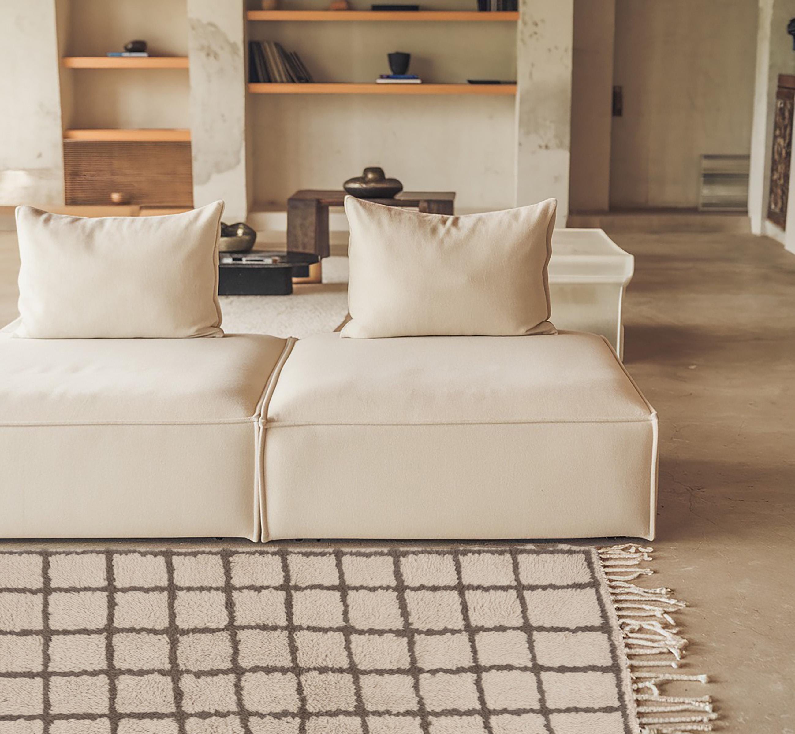 Beige Windowpane Wool Rug, Scandi Grid Design, Custom Size - Etsy
