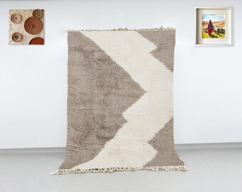 Handwoven Berber Wool Rug: Taupe & Cream Geometric Beni Ourain Style