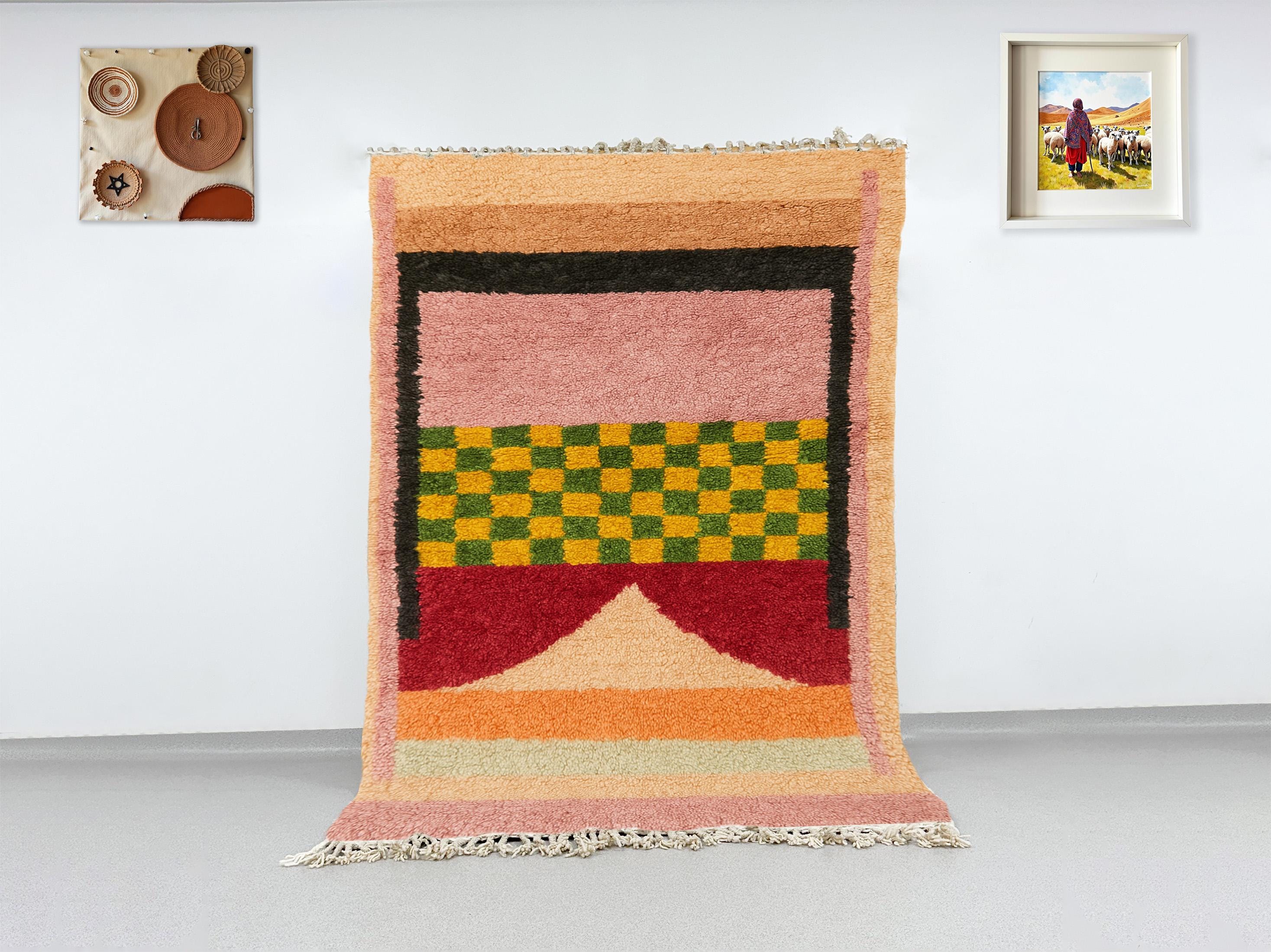 Handwoven Moroccan Azilal Rug, Post Modern Memphis Design
