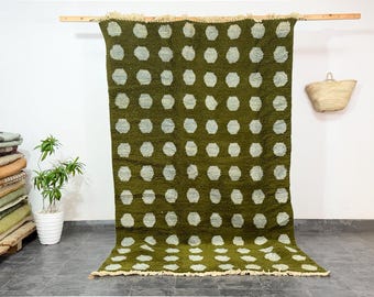 Olive Green Beni Ourain Rug, Handknotted Moroccan Berber Wool Carpet