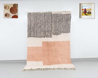 Blush cream Moroccan Berber wool abstract modern bedroom rug