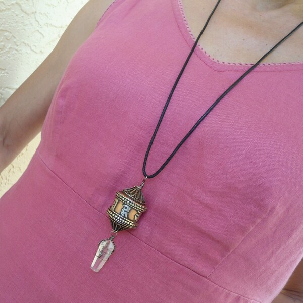 Prayer Wheel  Tibetan Prayer Wheel Quartz Crystal Necklace Buddhist Gift  Tibetan Buddhist Necklace  Aum  Spiritual  OM Metaphysical Jewelry