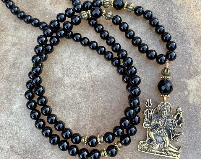 Black Onyx Mala Brass Kali Mala Beads Hindu Goddess Kali ma Yoga Gifts Yoga Jewelry Goddess Kali Necklace Yoga Necklace 8mm Black Onyx