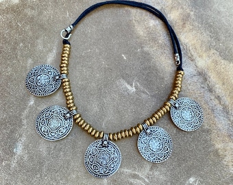 Gift For Zen Seeker  Buddhist Mandala Choker Necklace   For Girlfriend  For Yogi  Eightfold Path Necklace  Tribal   Spiritual   For the Yogi