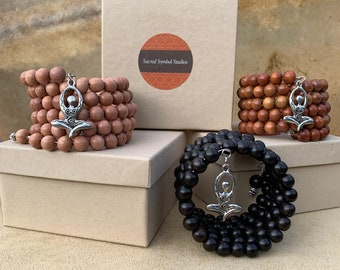 Gift For Doula  New Mom Pregnancy  Midwife  Baby Shower  108 Mala Beads  The Yogi  Meditating Goddess  Natural Wood Wrap Bracelet