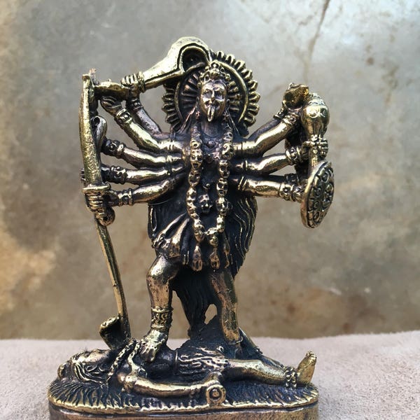 2  1/2" Small Brass Kali Statue Kali Ma Statue Hindu Goddess Travel Altar Portable Altar Hindu Deity Statuette