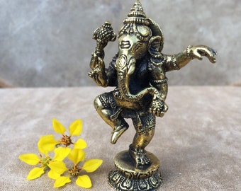 Brass Dancing Ganesha Statue Small Solid Brass Ganesh Travel Altar Portable Altar Yoga Gifts Hindu Deity Shrine Statue Yoga Teacher Gift