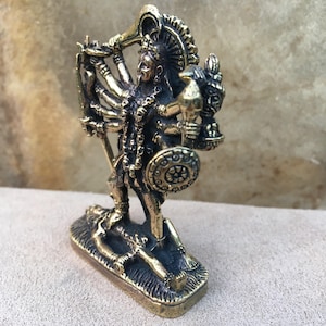 2 1/2 Small Brass Kali Statue Kali Ma Statue Hindu Goddess Travel Altar Portable Altar Hindu Deity Statuette image 5