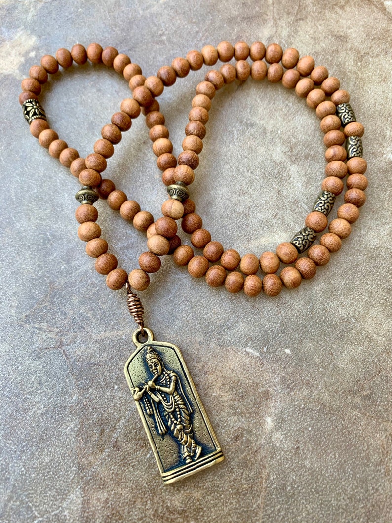 Brass Krishna Sandalwood Necklace 108 Bead Hare Krishna Etsy