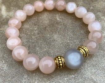 Healing Crystals  Crystal Bracelet  Luminous Moonstone Bracelet Sacred Feminine Divine Feminine  10mm Peach Moonstone  12mm Gray Moonstone