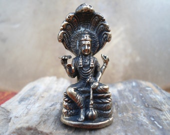 VISHNU Statue Tiny Brass Vishnu Portable Meditation Altar Statue Tiny Hindu Deity God of Creation Vishnu Statuette Pocket Deity Travel Altar