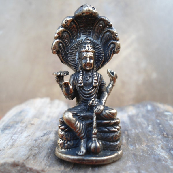 VISHNU Statue Tiny Brass Vishnu Portable Meditation Altar Statue Tiny Hindu Deity God of Creation Vishnu Statuette Pocket Deity Travel Altar