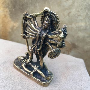 2 1/2 Small Brass Kali Statue Kali Ma Statue Hindu Goddess Travel Altar Portable Altar Hindu Deity Statuette image 10
