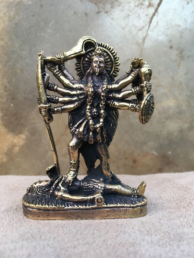 2 1/2 Small Brass Kali Statue Kali Ma Statue Hindu Goddess Travel Altar Portable Altar Hindu Deity Statuette image 1