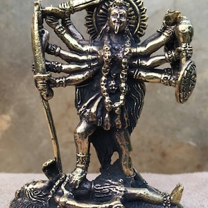 2 1/2 Small Brass Kali Statue Kali Ma Statue Hindu Goddess Travel Altar Portable Altar Hindu Deity Statuette image 9