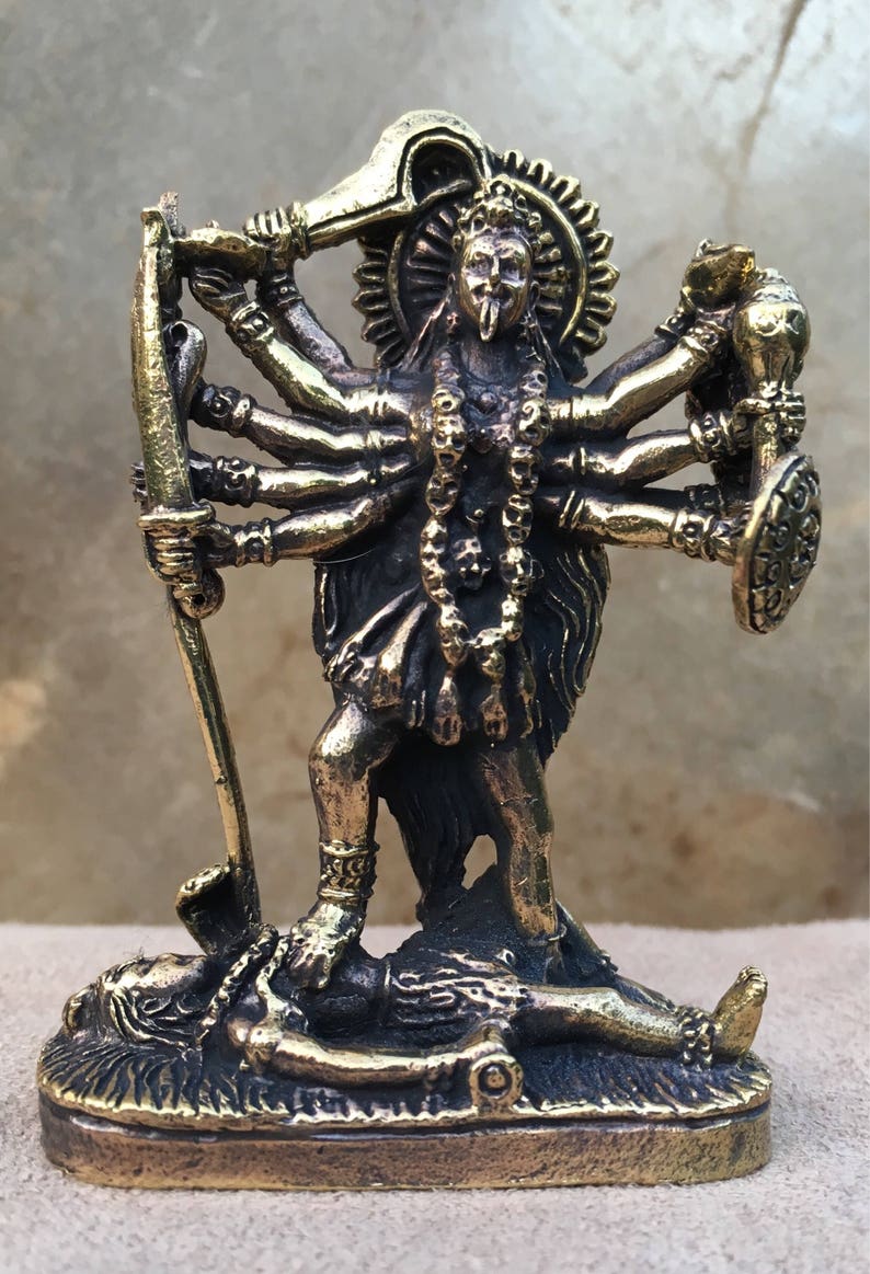 2 1/2 Small Brass Kali Statue Kali Ma Statue Hindu Goddess Travel Altar Portable Altar Hindu Deity Statuette image 9