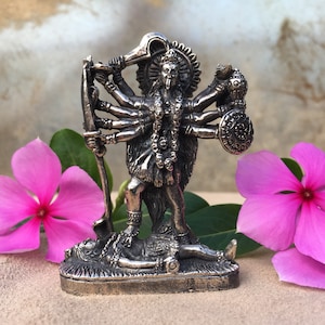 2 1/2 Small Brass Kali Statue Kali Ma Statue Hindu Goddess Travel Altar Portable Altar Hindu Deity Statuette image 3