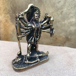 2 1/2 Small Brass Kali Statue Kali Ma Statue Hindu Goddess Travel Altar Portable Altar Hindu Deity Statuette image 6