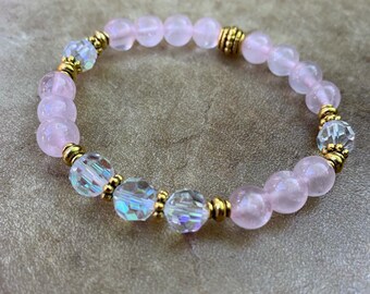 Vintage Crystal Bracelet  Gift For Her  Rose Quartz Bracelet  Heart Chakra  Yoga Gifts  Soul Jewelry  Woman’s Stack Bracelet  Gift Under 25