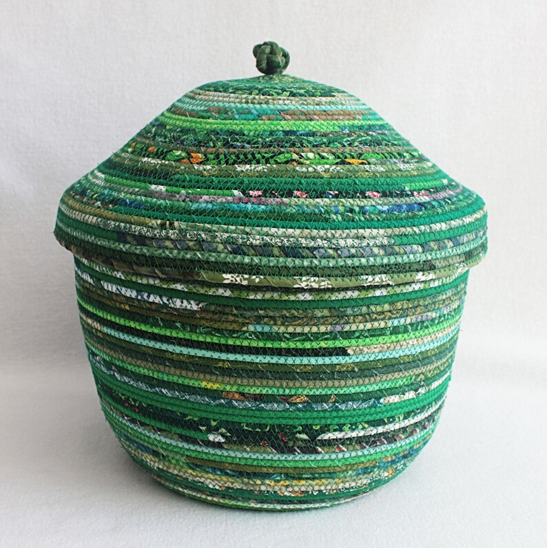 Extra Large Round Coiled Rope Basket with Lid Fabric Wrapped Etsy
