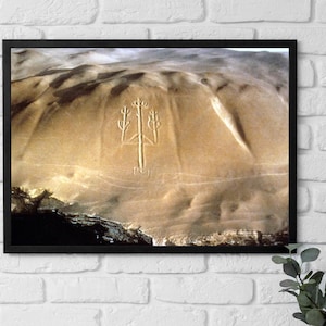 Framed Poster Peru, Candelabra form Paracas related to Nazca lines Art, Mysterious Symbol Wall Art, Vintage Wall Art, Home Office Decor Gift