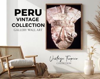 Peinture sur toile encadrée pour le Pérou, impression de masques incas antiques, décoration du patrimoine andin, art de l'or précolombien, esthétique mystique pour la maison, cadeau pour amateur d'art