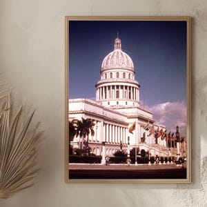 Framed Cuba Poster Art, Havana Travel Poster, Cuban Capitol, Old Havana Photography, Tropical Gallery Art, Home Office Decor Lovers Gift