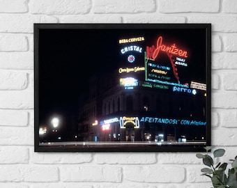 Póster enmarcado de Cuba, letreros de neón de la noche de La Habana, Cuba, arte de los años 60, escena callejera cubana nostálgica, arte de pared vintage, regalo de decoración para el hogar y la oficina