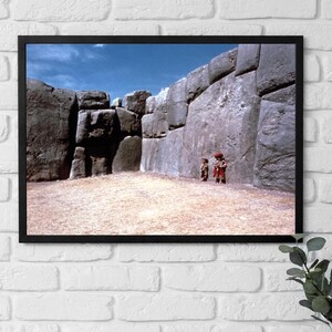 Framed Poster Peru Art, Children playing at Inca handbuilt stone wall, Vintage Travel Photography, Historical Wall Art, Gift for Her/Him