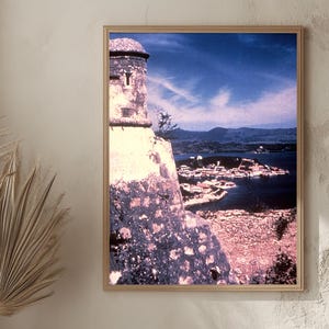 Framed Cuba Poster Art, View from Spanish castle Cuba 1960s Wall Art, Historic Art Lover, Caribbean Seaside Photography Travel Lovers Gift