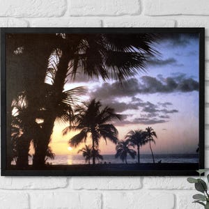 Framed Canvas Cuba, Beautiful sunset over Varadero Beach Havana Cuba 1960s, Sunset Wall Art, Retro Beach Photography, Gift for Her/Him