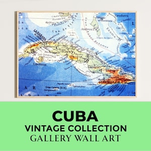 Kuba Antike Karte Kunstwerk, die die Geographie und die Geschichte der Insel mit spanischen Namen, Vintage Art Lover, schöne Holz gerahmte Leinwandkunst zeigt.